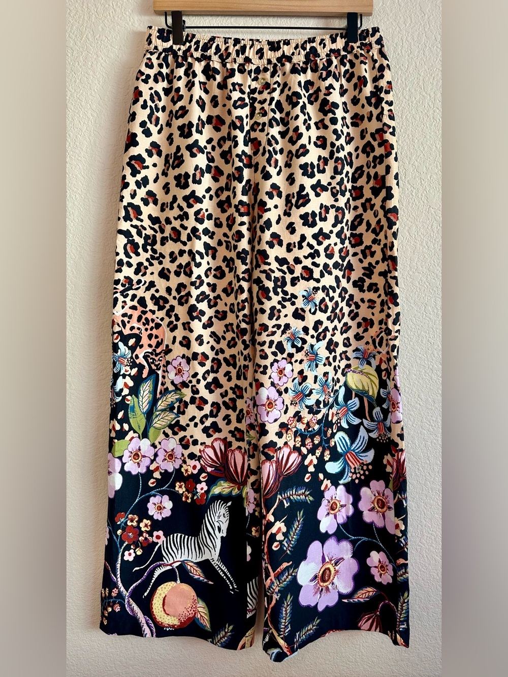 Anthropologie Beige Leopard & Floral Maxi Skirt with Black Border
